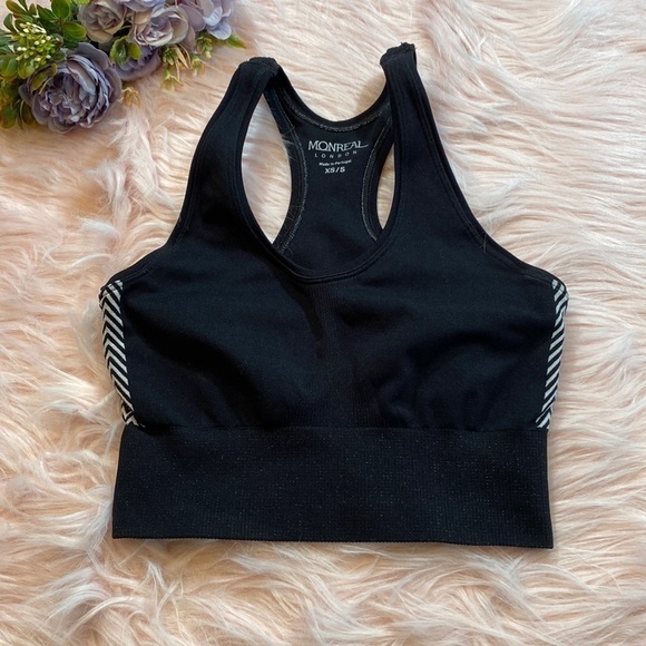Monreal London Black White Pattern Chevron Seamless Sports Bra sz XS/S - Picture 1 of 11